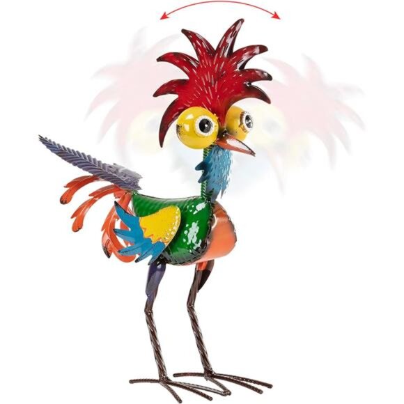 Alpine Corporation 18" Tall Indoor/Outdoor Wacky Metal Rooster Yard Statue - Picture 2 of 7